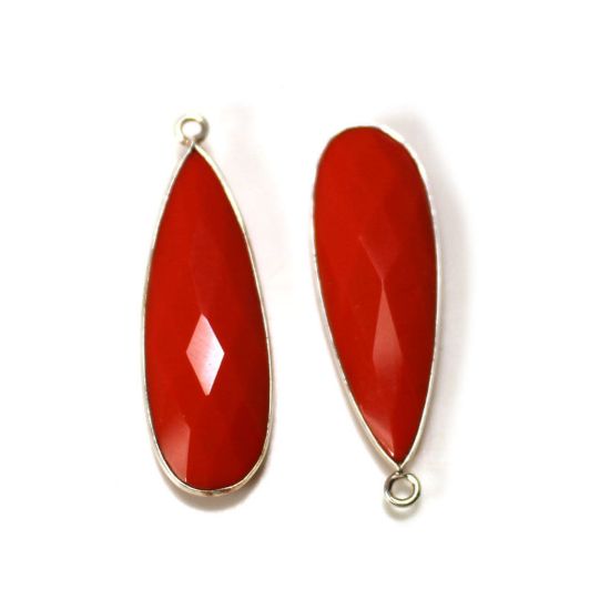 Wholesale Sterling Silver Bezel Gemstone Pendant - 10x30mm Faceted Long Teardrop Bezel - Coral