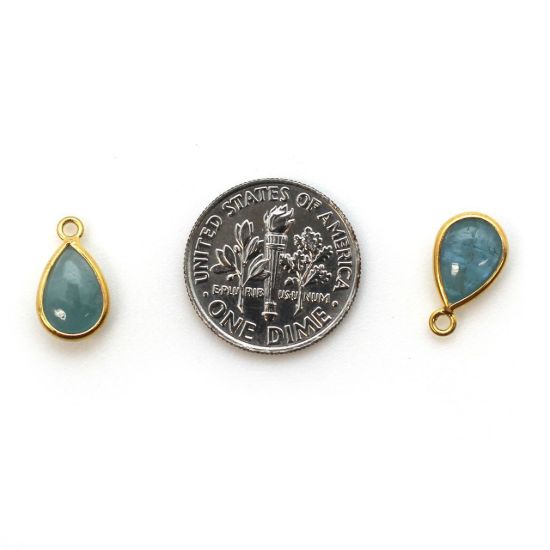 Wholesale Bezel Charm Pendant - Gold Plated Sterling Silver Charm - Natural Aquamarine  - Tiny Teardrop Shape - March Birthstone