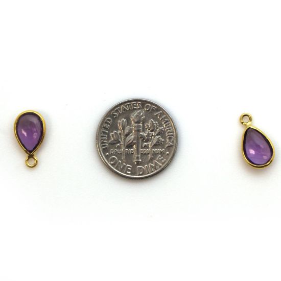Wholesale Bezel Charm Pendant - Gold Plated Sterling Silver Charm - Natural Amethyst -Tiny Teardrop Shape