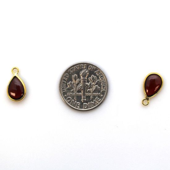 Wholesale Bezel Charm Pendant - Gold Plated Sterling Silver Charm - Natural Garnet -Tiny Teardrop Shape