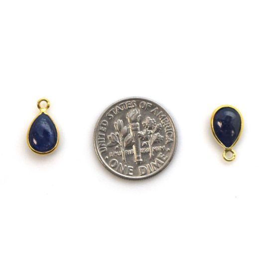Wholesale Bezel Charm Pendant - Gold Plated Sterling Silver Charm - Natural BlueSapphire -Tiny Teardrop Shape