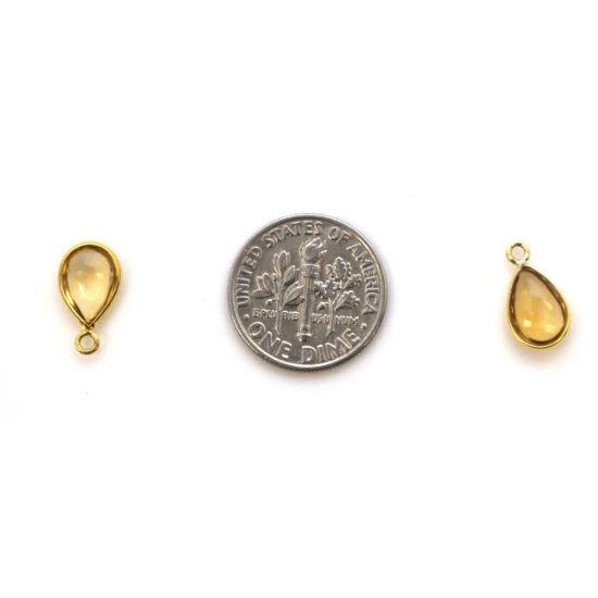Wholesale Bezel Charm Pendant - Gold Plated Sterling Silver Charm - Natural Citrine -Tiny Teardrop Shape