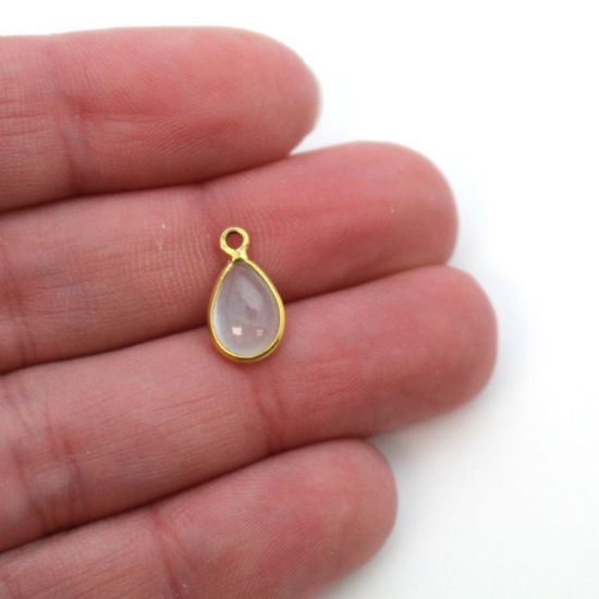 Wholesale Bezel Charm Pendant - Gold Plated Sterling Silver Charm - Natural Moonstone -Tiny Teardrop Shape