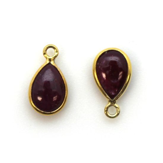 Wholesale Bezel Charm Pendant - Gold Plated Sterling Silver Charm - Natural Ruby -Tiny Teardrop Shape