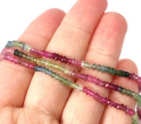 Wholesale Tourmaline - Semiprecious Gemstone Beads - Faceted Rondelle Beads -  13 inches