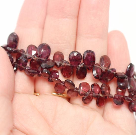 Wholesale Semiprecious Gemstone Beads - 100% Genuine Garnet Gemstone Bead - Faceted Pear Shape - (Sold Per Strand)