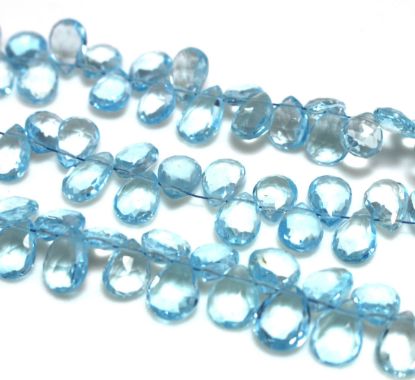 Wholesale Semiprecious Gemstone Beads -100% Genuine Blue Topaz Gemstone Bead - Faceted Pear Shape - (Sold Per Strand)