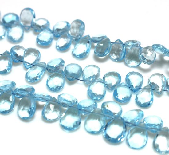 Wholesale Semiprecious Gemstone Beads -100% Genuine Blue Topaz Gemstone Bead - Faceted Pear Shape - (Sold Per Strand)