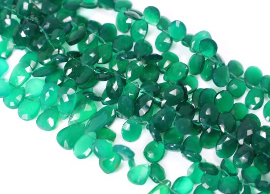 Wholesale Semiprecious Gemstone Beads - 100% Genuine Green Onyx Gemstone Bead - Faceted Pear Shape -Graduated size (Sold Per Strand)
