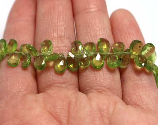 Wholesale Semiprecious Gemstone Beads - 100% Genuine Peridot Gemstone Bead - Faceted Pear Shape - (Sold Per Strand)