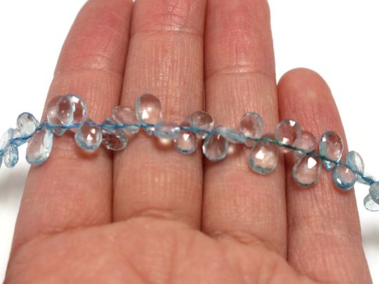 Wholesale Semiprecious Gemstone Beads - 100% Genuine Aquamarine Gemstone Bead - Faceted Pear Shape - 3 Sizes available(Sold Per Strand)