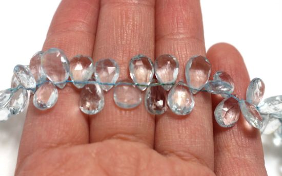 Wholesale Semiprecious Gemstone Beads - 100% Genuine Aquamarine Gemstone Bead - Faceted Pear Shape - 3 Sizes available(Sold Per Strand)