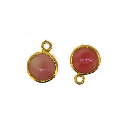 Wholesale Bezel Charm Pendant - Gold Plated Sterling Silver Charm - Natural Pink Opal - Tiny Round Shape - October Birthstone