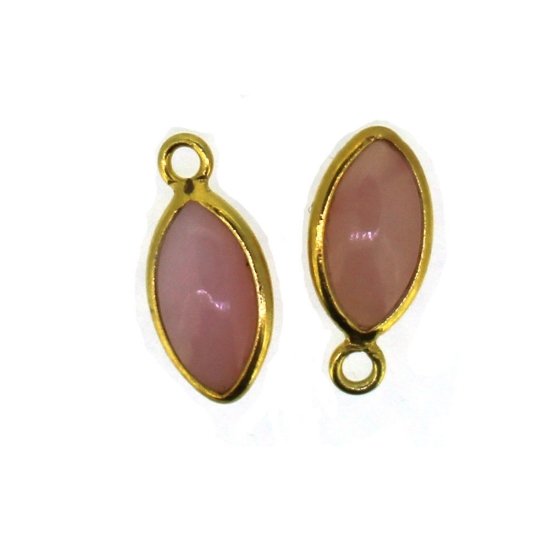 Wholesale Bezel Charm Pendant - Gold Plated Sterling Silver Charm - Natural Pink Opal - 6x13mm Tiny Marquise Shape-October Birthday