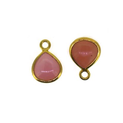Wholesale Bezel Charm Pendant - Gold Plated Sterling Silver Charm - Natural Pink Opal - 7mm Tiny Heart Shape-October Birthstone