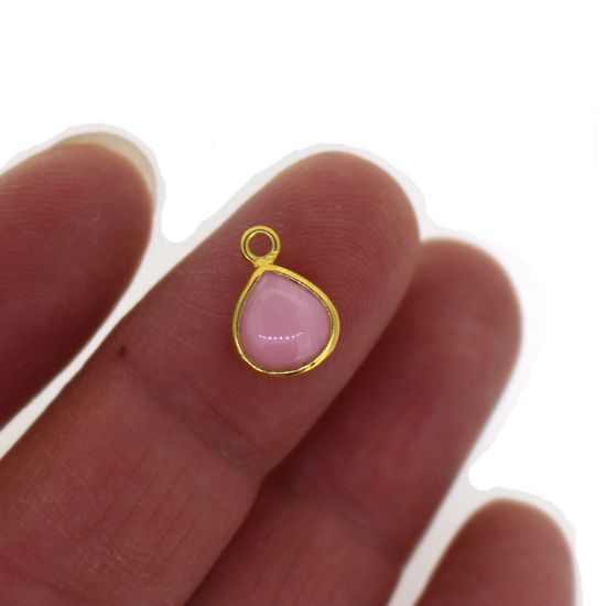 Wholesale Bezel Charm Pendant - Gold Plated Sterling Silver Charm - Natural Pink Opal - 7mm Tiny Heart Shape-October Birthstone