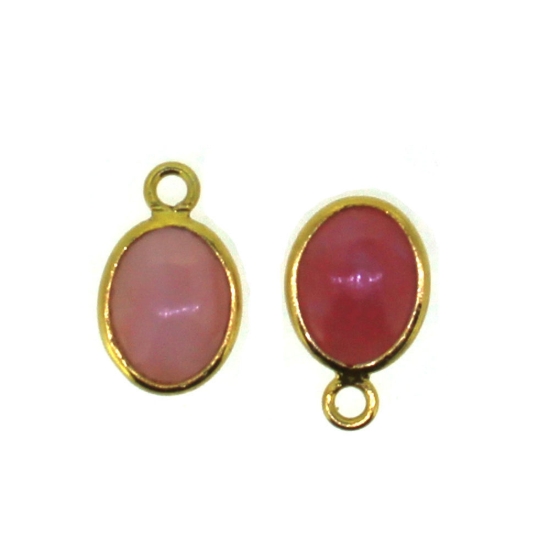 Wholesale Bezel Charm Pendant - Gold Plated Sterling Silver Charm - Natural Pink Opal- Tiny Oval Shape-October Birthstone