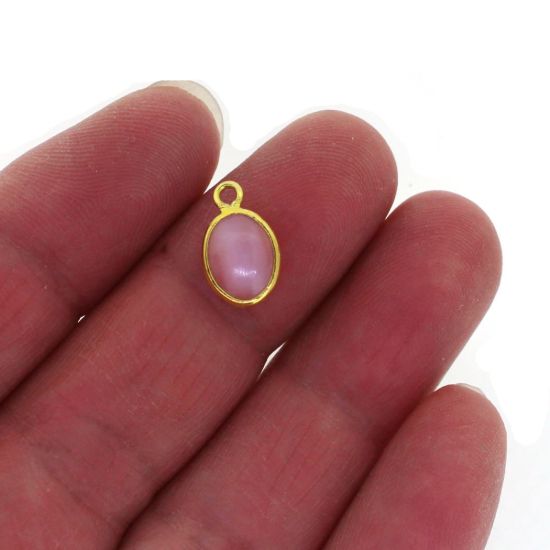 Wholesale Bezel Charm Pendant - Gold Plated Sterling Silver Charm - Natural Pink Opal- Tiny Oval Shape-October Birthstone