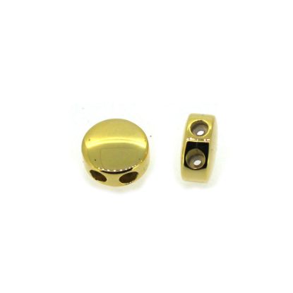 Wholesale Gold Plated over Sterling Silver Circle Shaped Slider Beads with Silicone - Double Hole Stopper Beads (1 piece)