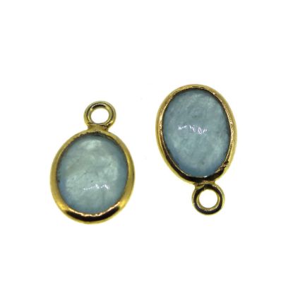 Wholesale Bezel Charm Pendant  Natural Aquamarine Tiny Oval Shape March Birthstone