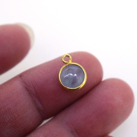 Wholesale Bezel Charm Pendant  Natural Aquamarine Tiny Round Shape March Birthstone 