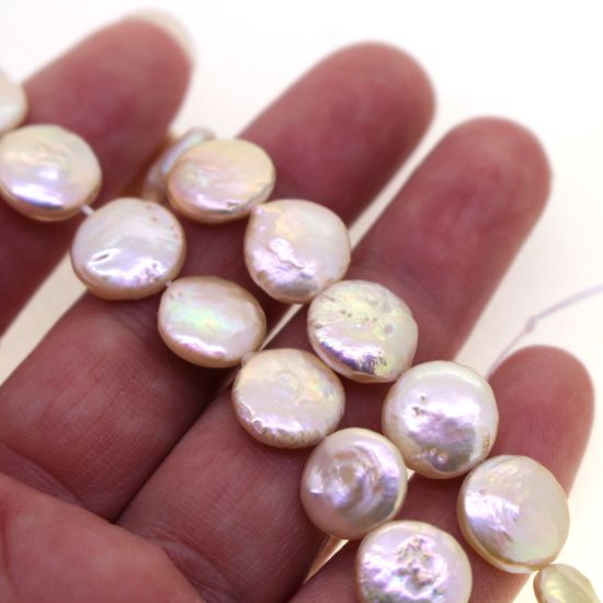 Wholesale Pink Freshwater Pearls, 10-12mm Coin Shape - June Birthstone (Sold Per Strand)