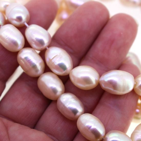 Wholesale Freshwater Pearls 11-13mm Rice Shape with Ring, Pink Color with excellent luster