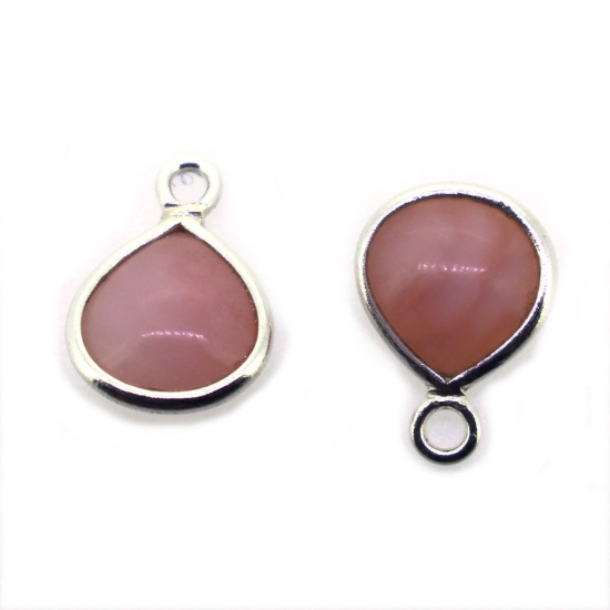 Wholesale Bezel Charm Pendant - Sterling Silver Charm - Natural Pink Opal -Tiny Heart Shape -7mm