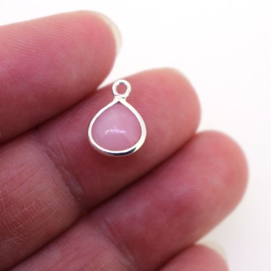 Wholesale Bezel Charm Pendant - Sterling Silver Charm - Natural Pink Opal -Tiny Heart Shape -7mm