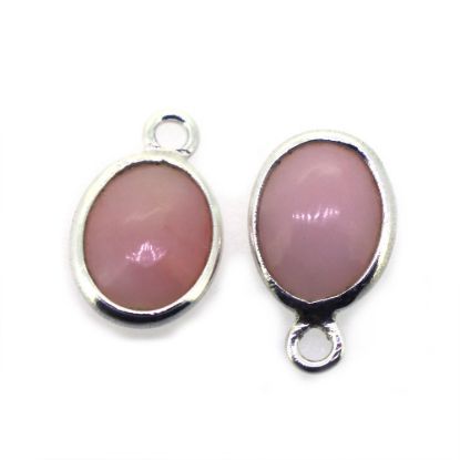 Wholesale Bezel Charm Pendant - Sterling Silver Charm - Natural Pink Opal -Tiny Oval Shape - October Birthstone