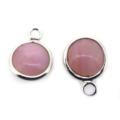 Wholesale Bezel Charm Pendant - Sterling Silver Charm - Natural Pink Opal -Tiny Round Shape