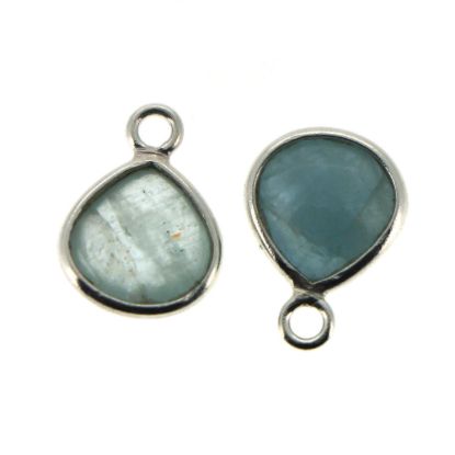 Wholesale Bezel Charm Pendant - Sterling Silver Charm - Natural Aquamarine -Tiny Heart Shape -7mm