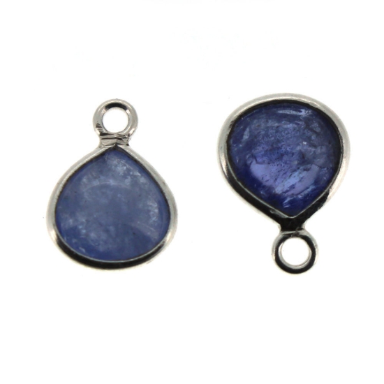 Wholesale Bezel Charm Pendant - Sterling Silver Charm - Natural Tanzanite -Tiny Heart Shape -7mm-December Birthstone
