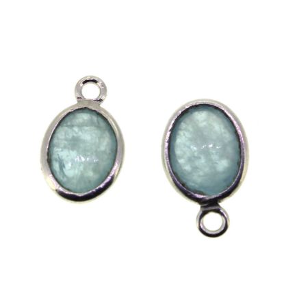 Wholesale Bezel Charm Pendant - Sterling Silver Charm - Natural Aquamarine -Tiny Oval Shape-March Birthstone
