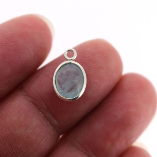 Wholesale Bezel Charm Pendant - Sterling Silver Charm - Natural Aquamarine -Tiny Oval Shape-March Birthstone