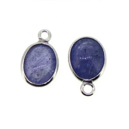 Wholesale Bezel Charm Pendant - Sterling Silver Charm - Natural Tanzanite-Tiny Oval Shape-December Birthstone