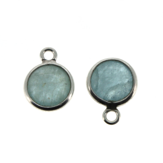 Wholesale Bezel Charm Pendant - Sterling Silver Charm - Natural Aquamarine-Tiny Round Shape-March Birthstone