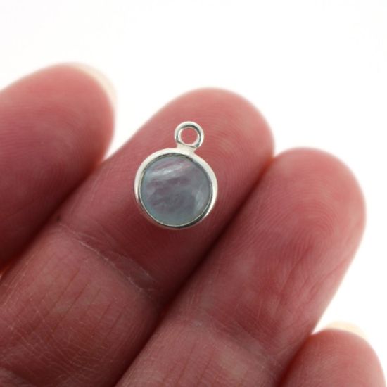 Wholesale Bezel Charm Pendant - Sterling Silver Charm - Natural Aquamarine-Tiny Round Shape-March Birthstone