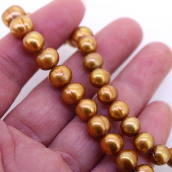 Wholesale Golden Potato Shape Freshwater Pearls, 7-8.5mm, Grade A - June Birthstone (Sold Per Strand)