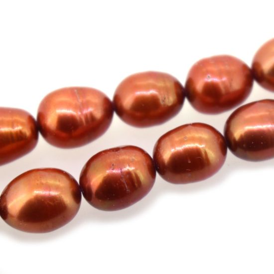Wholesale Freshwater Pearls 10-12mm Rice Shape with Ring, Orange Color -15 inch strand