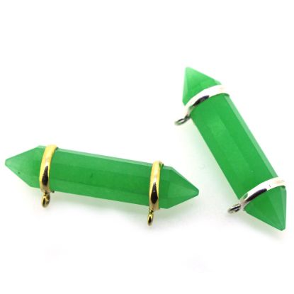 Wholesale One of A Kind- Gold Over Sterling Silver Bezel Gemstone Connector - Faceted Pencil  Shape-Natural Green Onyx