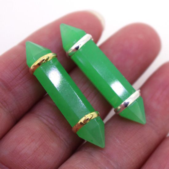 Wholesale One of A Kind- Gold Over Sterling Silver Bezel Gemstone Connector - Faceted Pencil  Shape-Natural Green Onyx