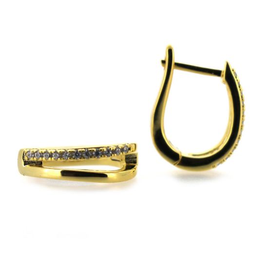 Wholesale Gold Over Sterling Silver CZ Stone Oval Hoop Earrings -14mm (Sold Per Pair)