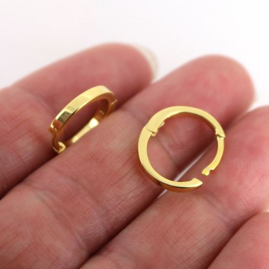 Wholesale Gold over Sterling Silver Smooth Huggies Hoop Earrings -13.5mm (Sold Per Pair)