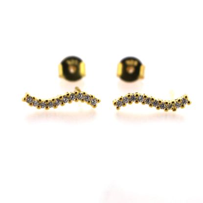 Gold over Sterling Silver Simple Curved Bar Earring Studs With CZ  -12mm (1 pair)