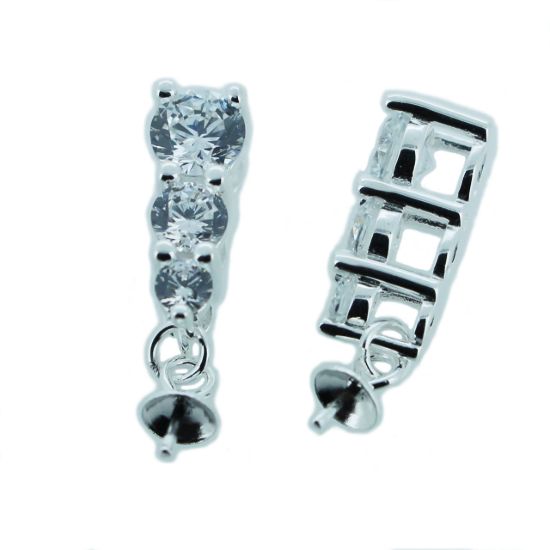 Wholesale Sterling Silver Peg Bail Cap with CZ Stones for Half Drilled Pearls and Beads -  past present future(1 pc)