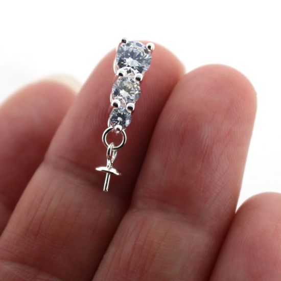 Wholesale Sterling Silver Peg Bail Cap with CZ Stones for Half Drilled Pearls and Beads -  past present future(1 pc)