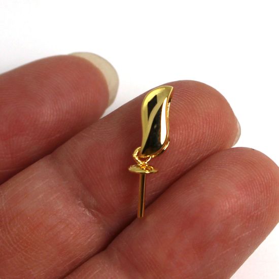 Wholesale Gold over Sterling Silver Leaf Shape Bead Cap Bail with Post - 10mm (1 pc)