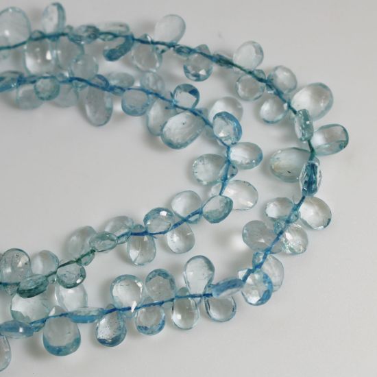 Wholesale Semiprecious Gemstone Beads - 100% Genuine Aquamarine Gemstone Bead - Faceted Pear Shape - 3 Sizes available(Sold Per Strand)