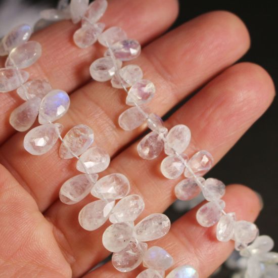 Wholesale Semiprecious Gemstone Beads - 100% Genuine Rainbow Moonstone Gemstone Bead - Faceted Pear Shape - (Sold Per Strand)